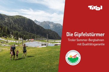 Keysujet der Besten Tiroler Sommerbahnen, Familie über einem See und Logo + Aufschrift der Tiroler Sommerbergbahnen